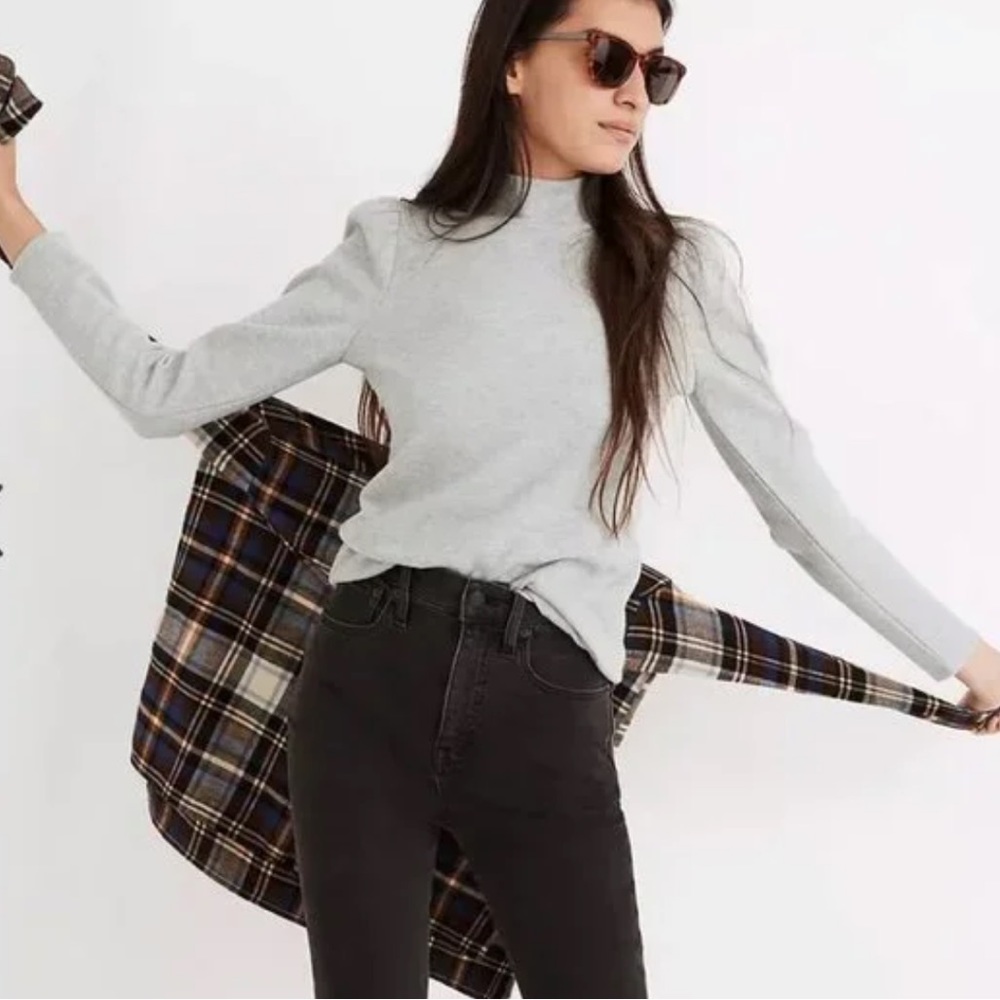Madewell Puff-Sleeve Sweater Grey Knit Long Sleeve Top Size XS